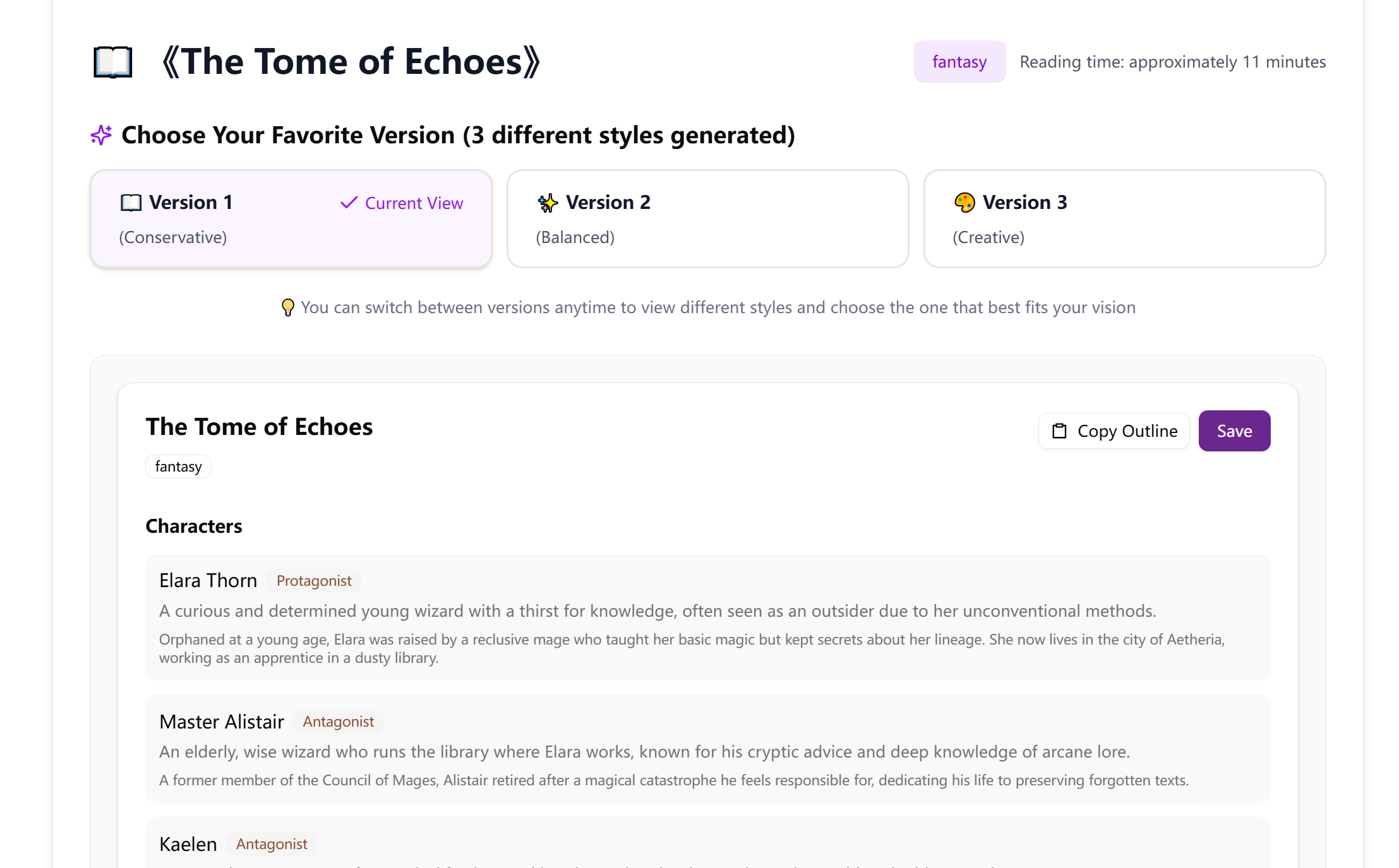 AI Story Generator sample result 1
