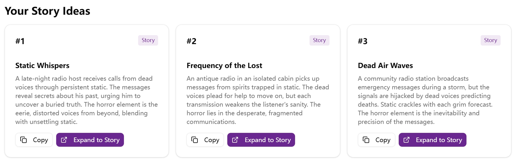Horror Story Idea Generator demo output