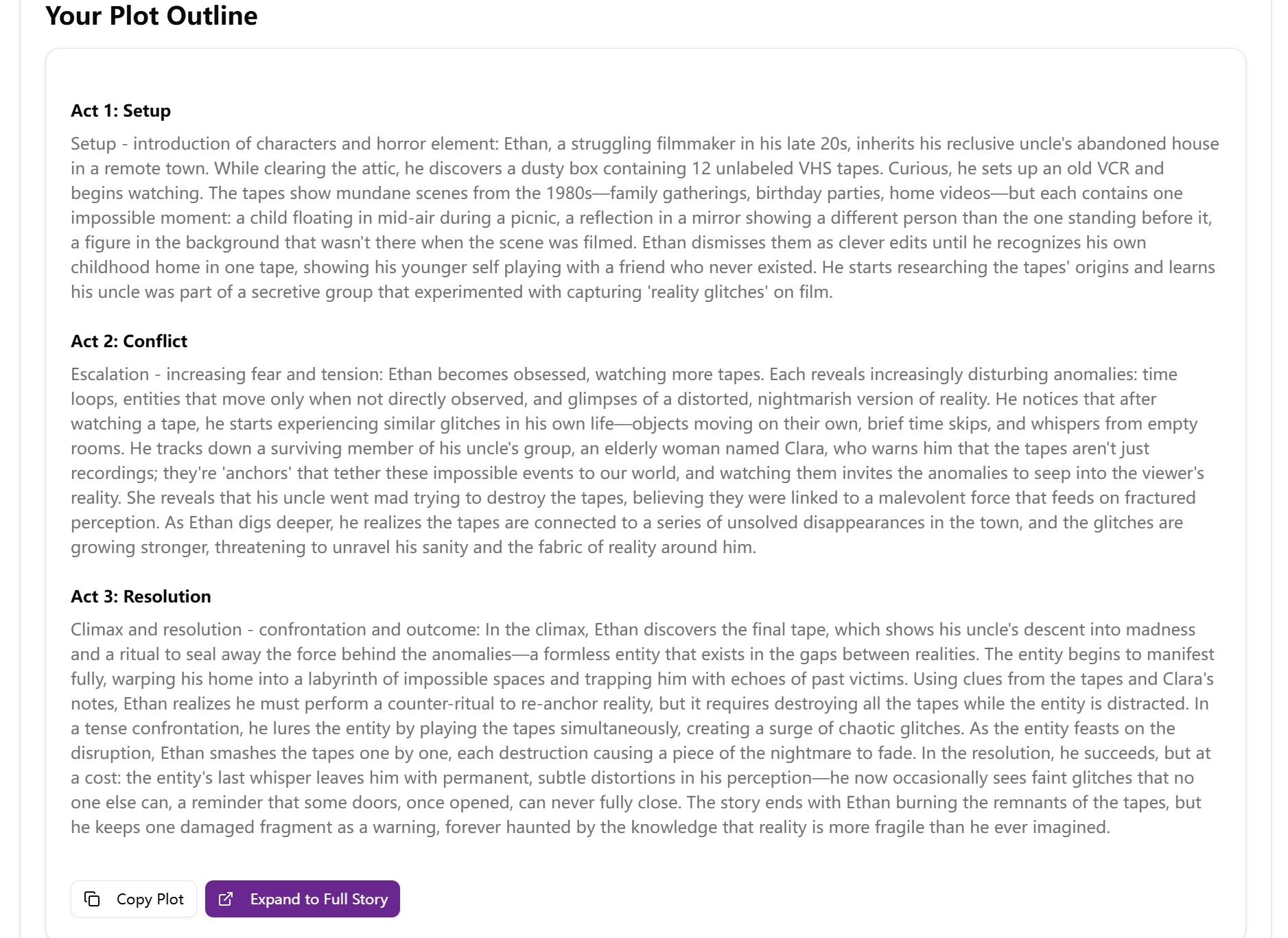 Horror Story Plot Generator demo output