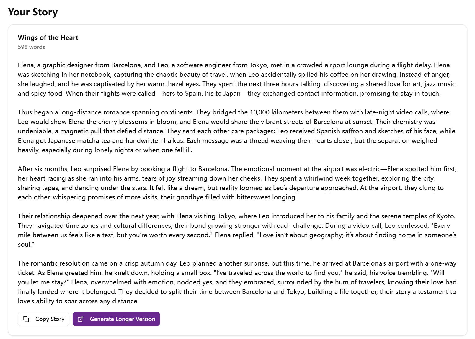 Love Story Generator demo output