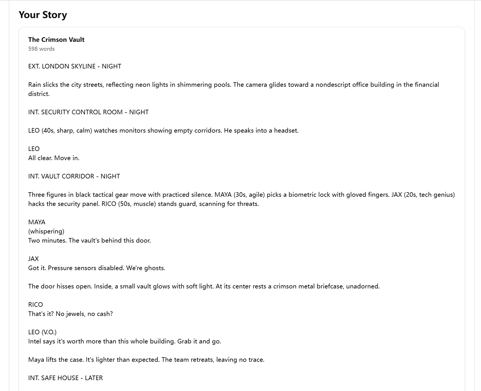 Movie Story Generator demo output