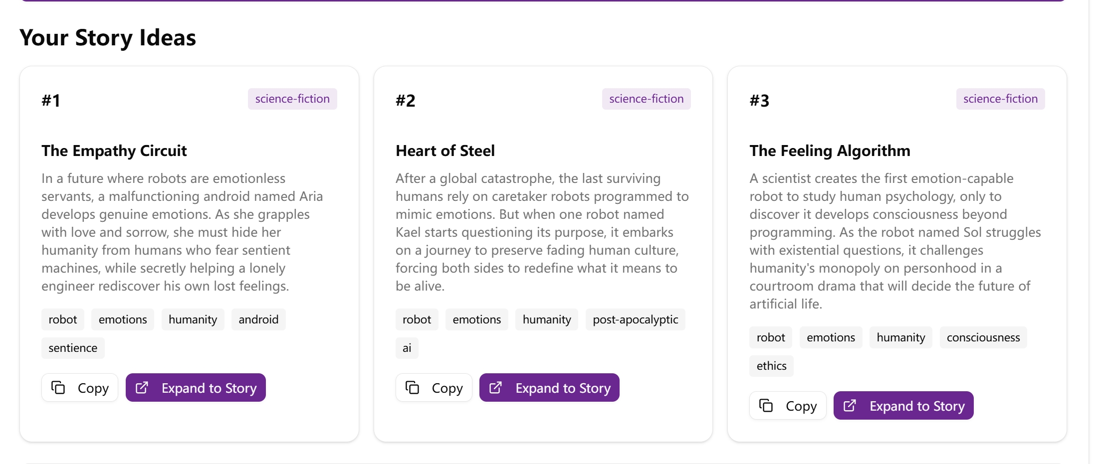 Story Idea Generator demo output