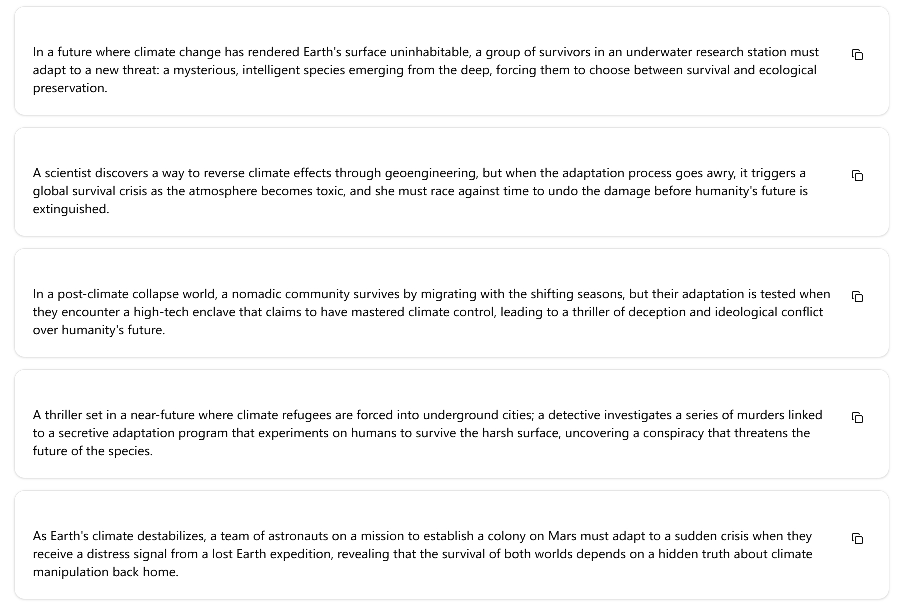 Story Topic Generator demo output